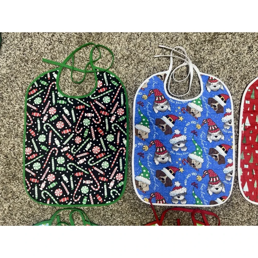 Lot Of‎ 6 Quilted Handmade Christmas Baby Bib  Large Size 12